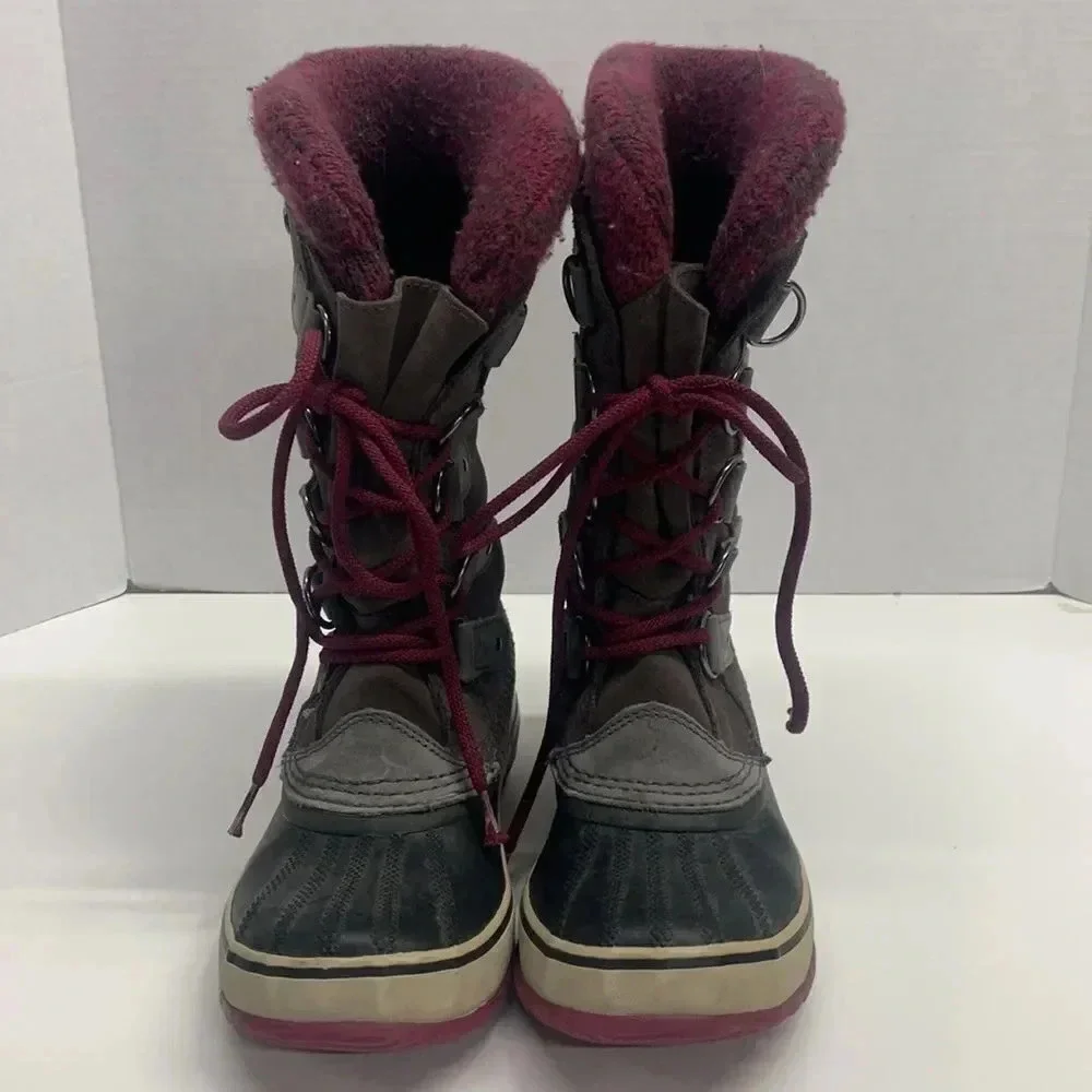Sorel Joan of Arctic Knit Lace Up Waterproof Winter Boots Gray Womens Size 6
